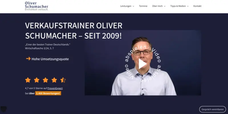 Oliver Schumacher Website Desktop Ansicht